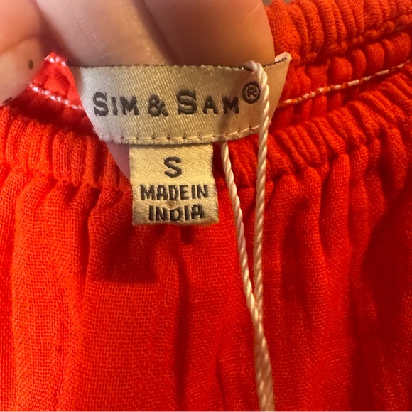 Sim‎ & Sam Vibrant Red orange Dress made in India new lined soft Smocked New - Picture 3 of 8